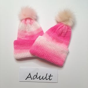 Ladiea Hot pink and white double knit warm hat